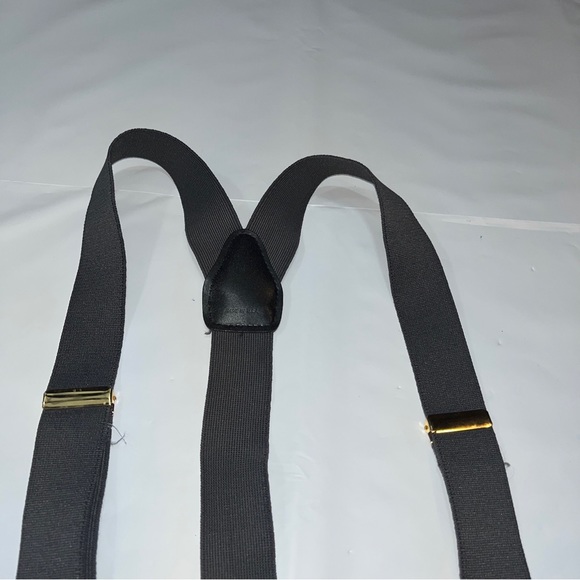 PELICAN DARK GRAY SUSPENDERS, BLACK leather Button straps, Brass Clips MEN’s USA - Picture 6 of 12